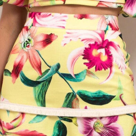 NWT PatBo LAELIA FRINGE TRIM MIDI SKIRT - CANARY Size 0 - Picture 3 of 13